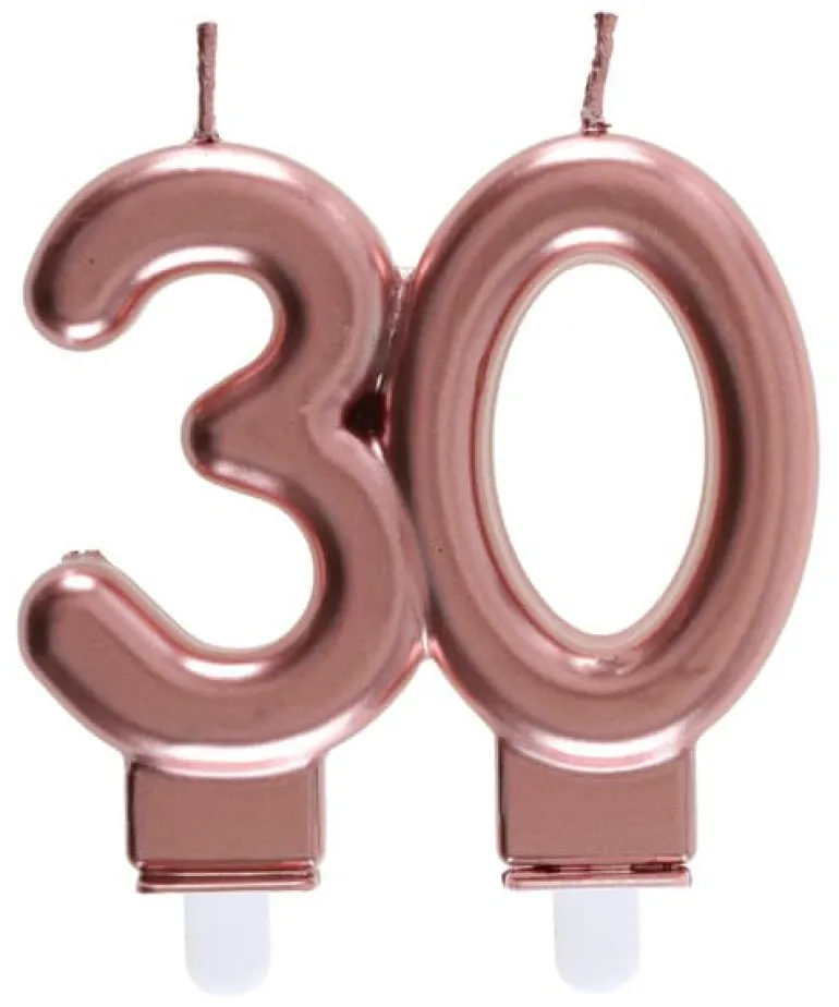 Rosegold Kagelys - Fødselsdagslys 30 År