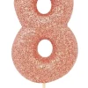 Rosegold Tal Kagelys m/Glitter 6.5 cm - 8 Tal