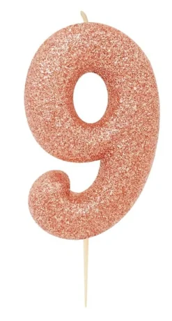 Rosegold Tal Kagelys m/Glitter 6.5 cm - 9 Tal