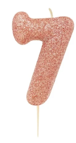 Rosegold Tal Kagelys m/Glitter 6.5 cm - 7 Tal
