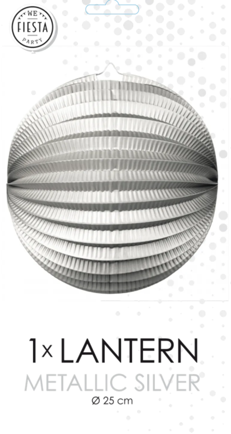 Rund Papirlanterne i Metallic Sølv, 25 cm