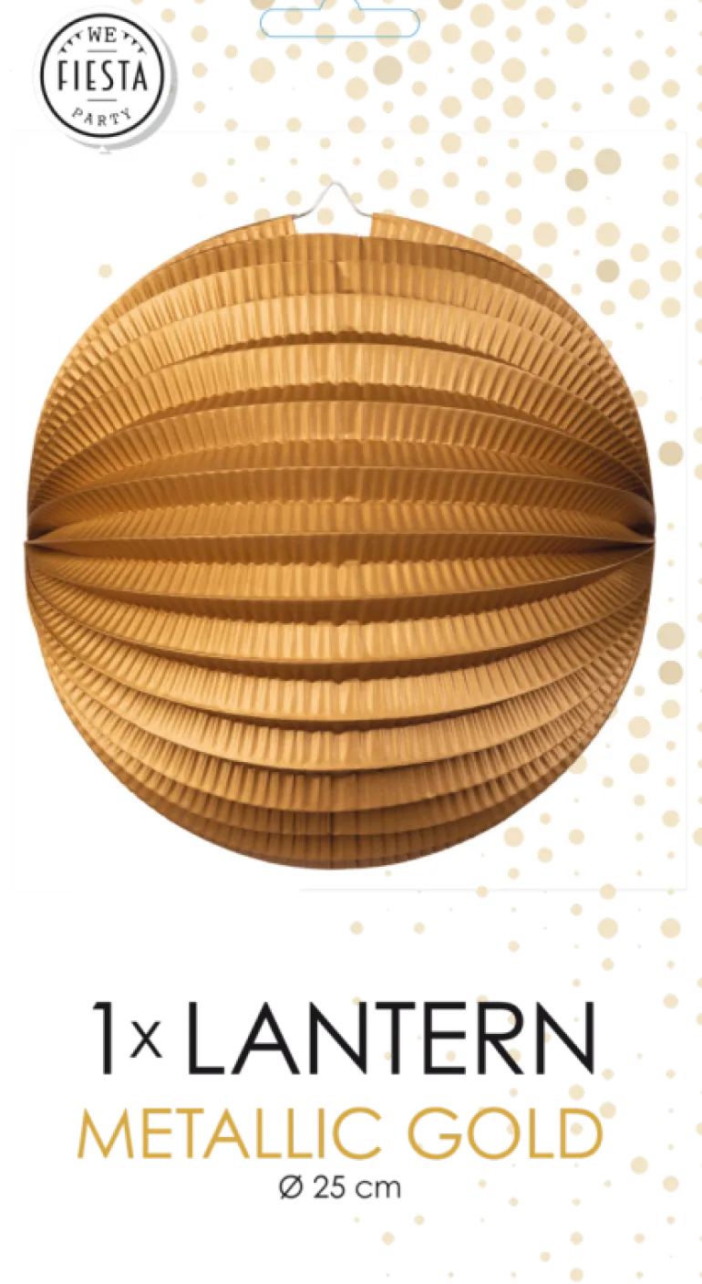 Rund Papirlanterne i Metallic Guld, 25 cm