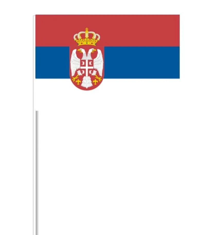 Serbisk Papirflag m/Våbenskjold på Pind, 27 x 20 cm
