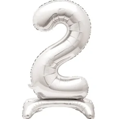 Sølv Folie "2" Tal Ballon på Fødder t/Luft, 76 cm