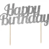 Sølv "Happy Birthday" Glitter Kagetopper