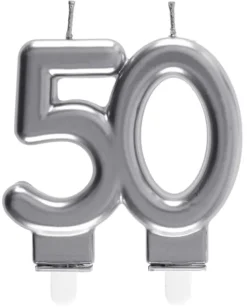 Sølv Kagelys - Metallisk Fødselsdagslys 50 År