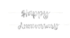 Sølv Skråskrift "Happy Anniversary" Banner, 182cm