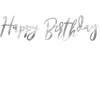 Sølv Skråskrift "Happy Birthday" Banner, 62cm
