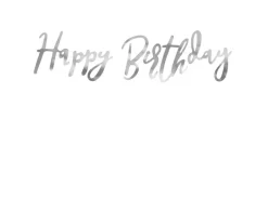 Sølv Skråskrift "Happy Birthday" Banner, 62cm