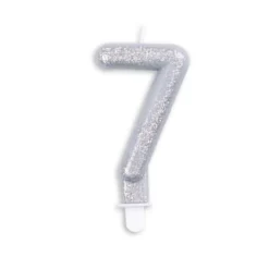 Sølv Talformet Kagelys m/Glitter 7 cm - 7 Tal