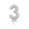 Sølv Talformet Kagelys m/Glitter 7 cm - 3 Tal
