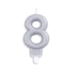 Sølv Talformet Kagelys m/Glitter 7 cm - 8 Tal