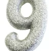 Sølv Tal Kagelys m/Glitter 6.5 cm - 9 Tal