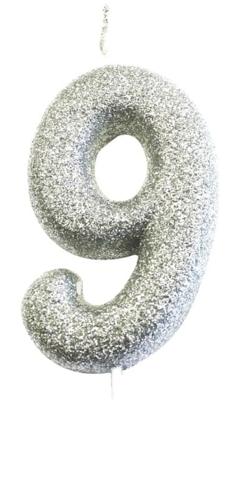 Sølv Tal Kagelys m/Glitter 6.5 cm - 9 Tal