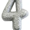 Sølv Tal Kagelys m/Glitter 6.5 cm - 4 Tal