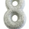 Sølv Tal Kagelys m/Glitter 6.5 cm - 8 Tal