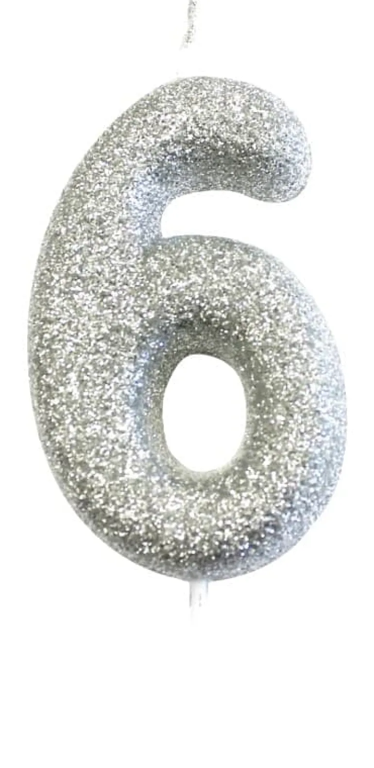 Sølv Tal Kagelys m/Glitter 6.5 cm - 6 Tal