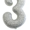 Sølv Tal Kagelys m/Glitter 6.5 cm - 3 Tal