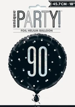 Sort Glitz Fødselsdags Folieballon, 90 År