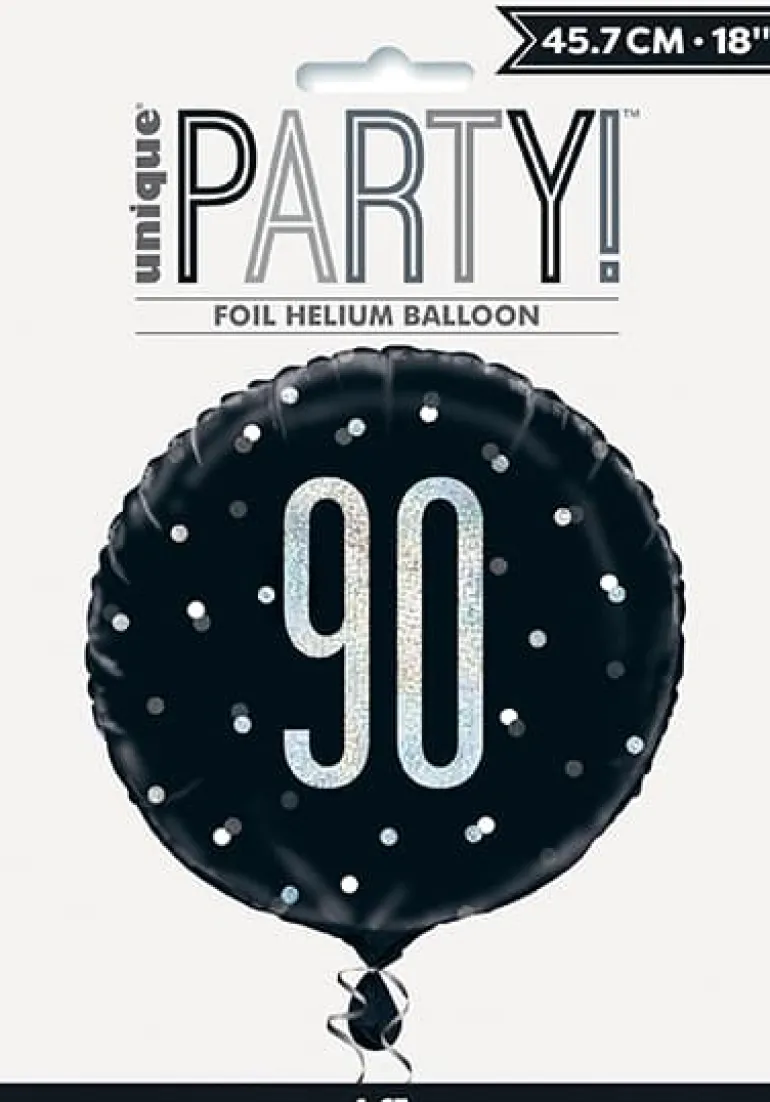 Sort Glitz Fødselsdags Folieballon, 90 År