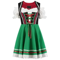 Sort/Grøn Dirndl m/Løs Skjorte i 100% Bomuld