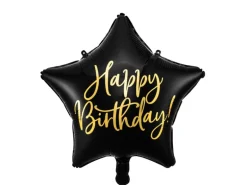 Sort "Happy Birthday" Stjerne Folieballon, 40 cm