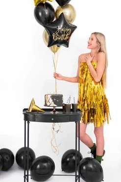 Sort "Happy Birthday" Stjerne Folieballon, 40 cm