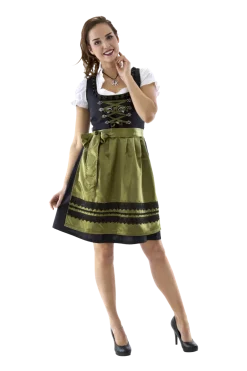 Sort & Olivengrøn Dirndl m/ Skjorte i 100% Bomuld