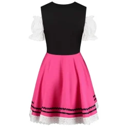 Sort/Pink Mini Dirndl m/Løs Skjorte i 100% Bomuld