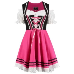 Sort/Pink Mini Dirndl m/Løs Skjorte i 100% Bomuld
