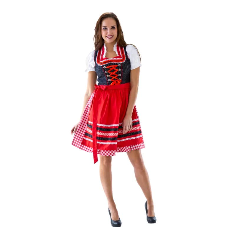 Sort & Rød Dirndl i 100% Bomuld, 3 Dele