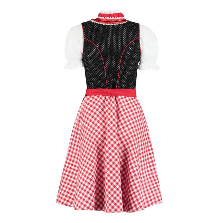 Sort & Rød Dirndl i 100% Bomuld, 3 Dele