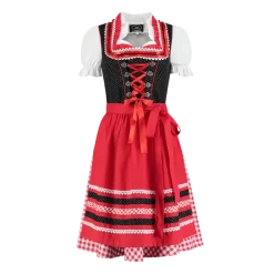 Sort & Rød Dirndl i 100% Bomuld, 3 Dele