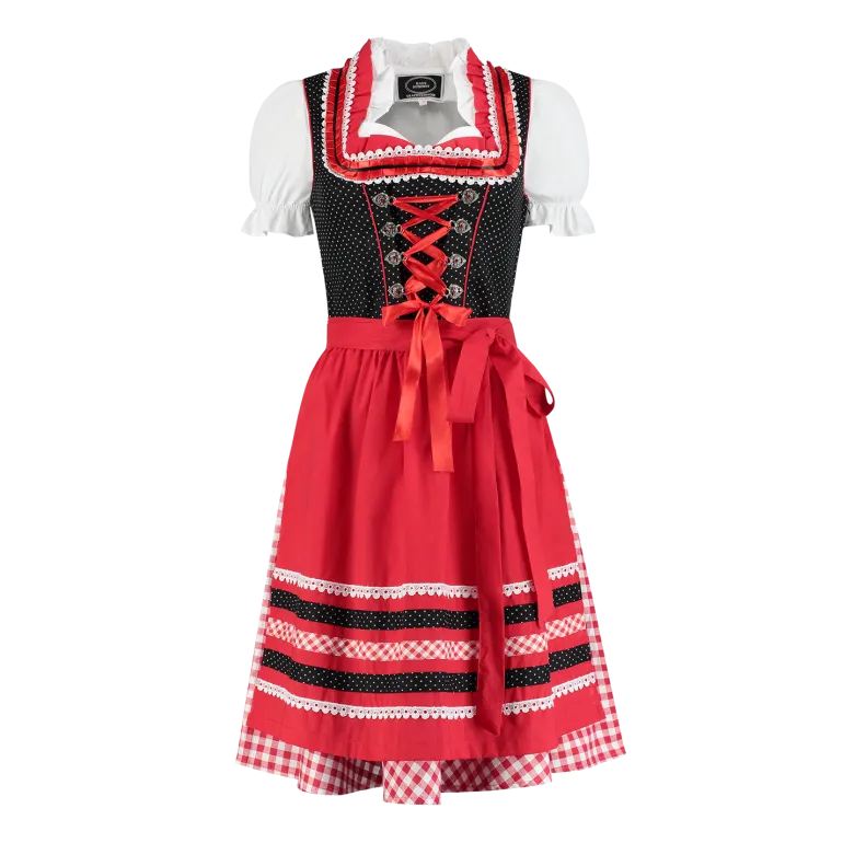 Sort & Rød Dirndl i 100% Bomuld, 3 Dele