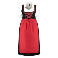 Sort & Rød Dirndl i 100% Bomuld, Lang Model i 3 dele