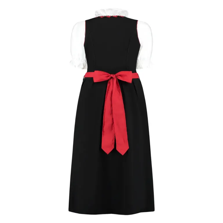 Sort & Rød Dirndl i 100% Bomuld, Lang Model i 3 dele
