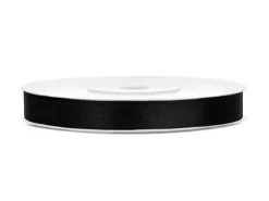 Sort Satinbånd, 25M X 6mm