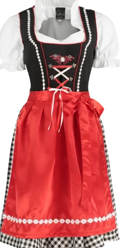 Sortternet Dirndl i 100% Bomuld, m/løs Skjorte