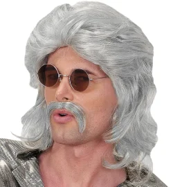 70s Paryk & Moustache, Grå
