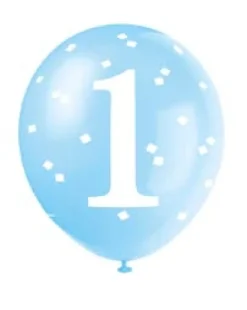 1st Birthday Lyseblå Latexballoner, 5 stk.