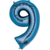 Stor Blå Folie Tal Ballon (88cm.) - 9 Tal