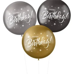 Store "Happy B-Day" Chrome Balloner 3 stk., 48 cm
