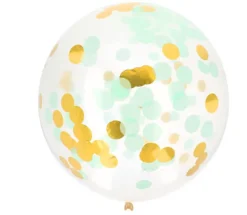 Stor Konfetti Ballon Med Guld & Mint, 1 stk.