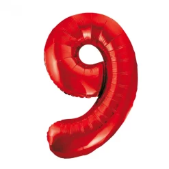 Stor Rød Folie Tal Ballon (88cm.) - 9 Tal