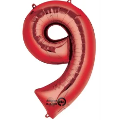 Stor Rød Folie Tal Ballon (88cm.) - 9 Tal