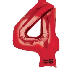 Stor Rød Folie Tal Ballon (88cm.) - 4 Tal