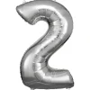 Stor Sølv Folie Tal Ballon (88cm.) - 2 Tal