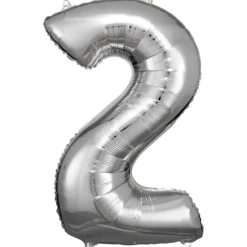 Stor Sølv Folie Tal Ballon (88cm.) - 2 Tal