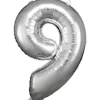 Stor Sølv Folie Tal Ballon (88cm.) - 9 Tal