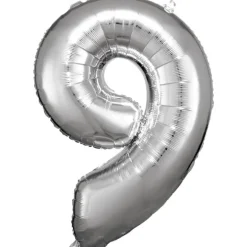 Stor Sølv Folie Tal Ballon (88cm.) - 9 Tal